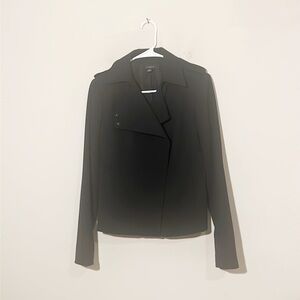 $179 ANN TAYLOR Black Twill Moto Zip Jacket blazer women size 6